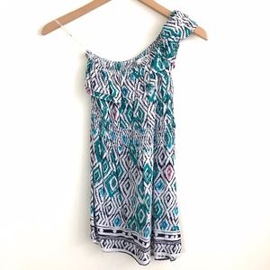 FOREVER21 Aztec One Shoulder Ruffle Top